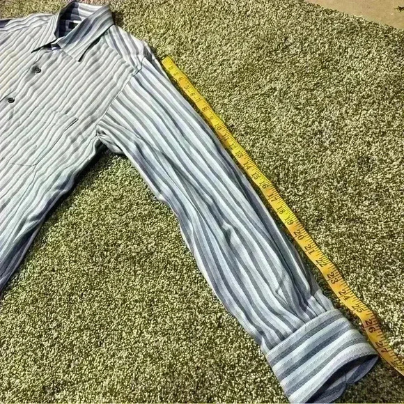 Ermenegildo Zegna Shirt Men's XL Blue/White Long Sleeve Striped Button Down - Picture 5 of 11
